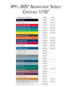 IPI 005 Advantage Series - Crystals engraving material color options from Main Trophy Supply