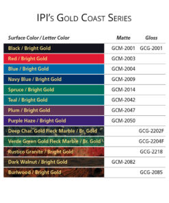 IPI Gold Coast Series engraving material color options from Main Trophy Supply
