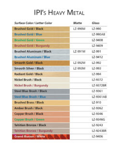 IPI Heavy Metal engraving material color options from Main Trophy Supply