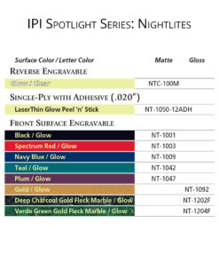 IPI Spotlight Series - Nightlites - engraving material color optionss from Main Trophy Supply