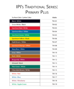 IPI Traditional Series - Primary Plus engraving material color options from Main Trophy Supply