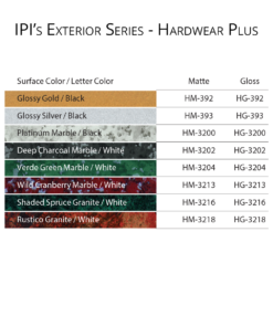 IPI Exterior Series - Hardwear Plus Engravable material color options from Main Trophy Supply